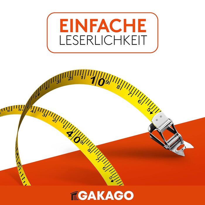 Рулетка Gakago 50 м - 3-кратна рулонна рулетна стрічка зі складним важелем - Ергономічна та нековзна ручка рулетки - ролик для мастеки з наконечником для маркування вимірювальної точки та гнучким вимірювальним гачком 50 метрів