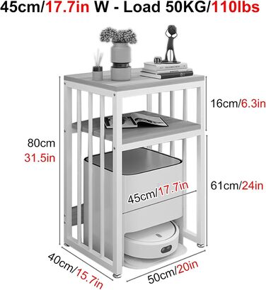 Підставка для робота-пилососа Тримач для робота-пилососа 2-рівневий стелаж для зберігання над роботом-підмітачем, підставка для робота-пилососа висотою 60 см/тумбочка для спальні/вітальні/домашнього офісу/гуртожитку/коридору (3)