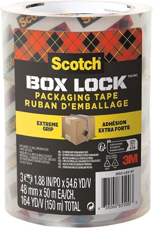 Пакувальна стрічка Scotch Box Lock - 3 рулони, 48 мм x 50 м - Міцна транспортна та пакувальна стрічка - Ідеально підходить для пакування посилок і коробок