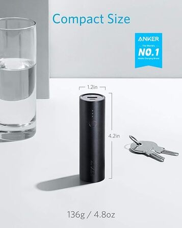 Зовнішній акумулятор Anker PowerCore 5000mAh Компактний зарядний пристрій для мобільних телефонів з Power IQ, сумісний з iPhone XS Max/XR/XS/X/8/8 Plus, iPad, Galaxy та іншими (чорний)