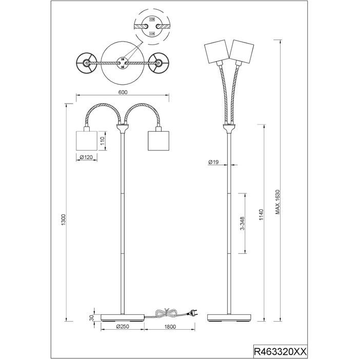 Торшер Reality Lighting Tommy R46335979, матовий метал, тканинний абажур золотого кольору, ексклюзивний 5 шт. E14 (чорний, торшер 2-полум'я)