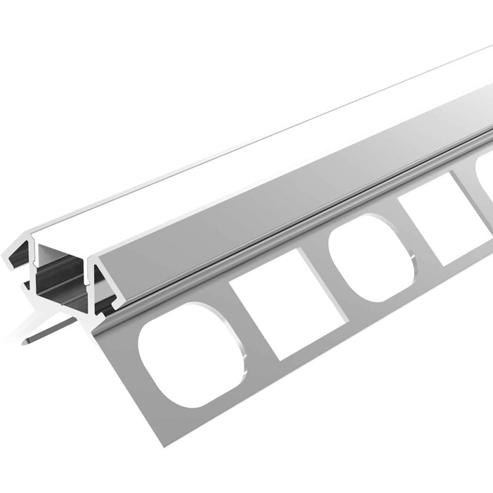 Плитка ARES (AR) кутова алюмінієва 2м анодована Плитка зовнішня кутова смуга для світлодіодних стрічок шириною до 1 см Рейка для плитки U-профіль акрилове покриття молочно-біле (опал) 1 х 2м