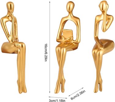 Золота скульптура Asslye прикраса, 3 частини Абстрактне мистецтво мислитель фігури статуї прикраса статуї сучасна прикраса для офісу вітальні обідній стіл полиця (A)