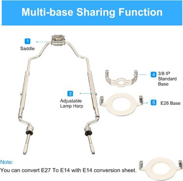Комплект лампи Harp з регульованим хвостом абажура Кронштейн Тримач з основою освітлення 3/8 IP E26 для настільного торшера Освітлення Срібло, 8 9 10 11