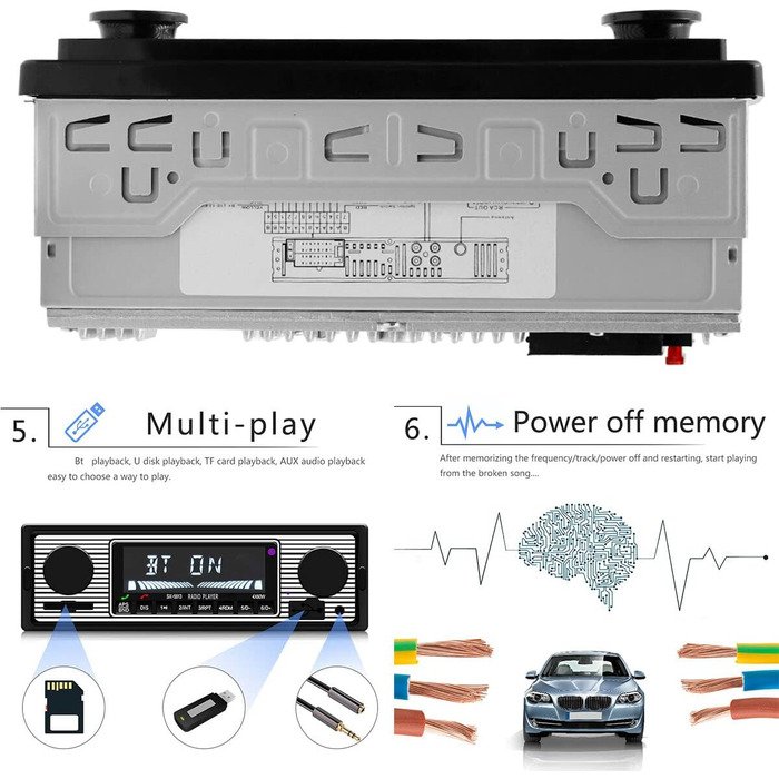 Автомобільна стереосистема Yolispa, автомобільна стереосистема Bluetooth з портом USB/SD/AUX, 4 x 60 Вт автомобільна аудіосистема FM-радіо, цифровий MP3-плеєр, автомобільна стереосистема з Bluetooth 01