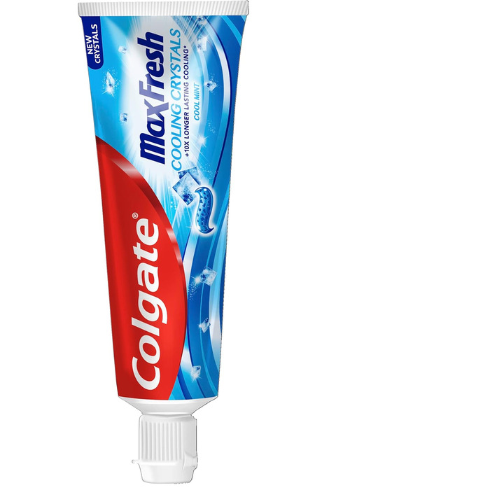 Зубна паста Colgate Max Fresh Cooling Crystals 12x75 мл ефективне чищення зубів для тривалої свіжості та чистого відчуття в роті зберігає зуби білими та бореться з карієсом 75 мл (12 упаковок)