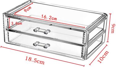 Органайзер для макіяжу Tidyard, 2 ящики, прозора акрилова коробка для зберігання ювелірних виробів, косметики, пензликів для макіяжу, гумок для волосся, нитки тощо