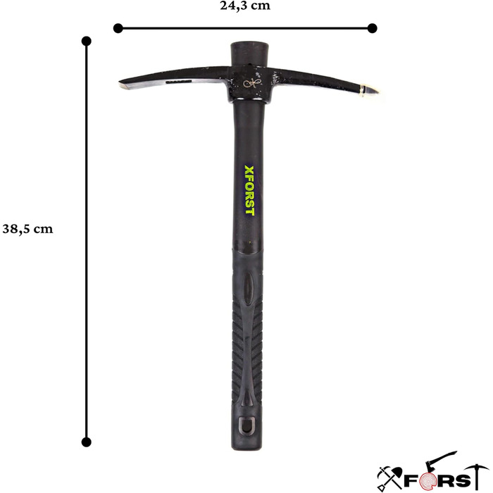 Міні-кирка Xforst X-PF401 зі склопластиковою ручкою. Поперечний гачок з кованої головки. Ідеально підходить для пошуку, садівництва, кемпінгу, рослин і клумб. Модель Black Edition.