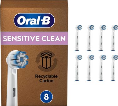 Щітки для електричної зубної щітки Oral-B Sensitive Clean, 8 шт. , дбайливе чищення зубів, ультратонка щетина, насадка-щітка для зубних щіток Oral-B, упаковка, сумісна з поштовою скринькою 8 шт. (1 упаковка) Одинарна