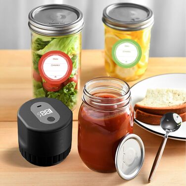 Вакуумна пакувальна машина cimsfcor Mason Jar, електричний вакуумний пакувальник для банок Mason з 15 шт. ами кришки для пляшок Mason і 6 шт. етикеткового паперу та відкривачкою для пляшок ука, автоматичні банки Mason