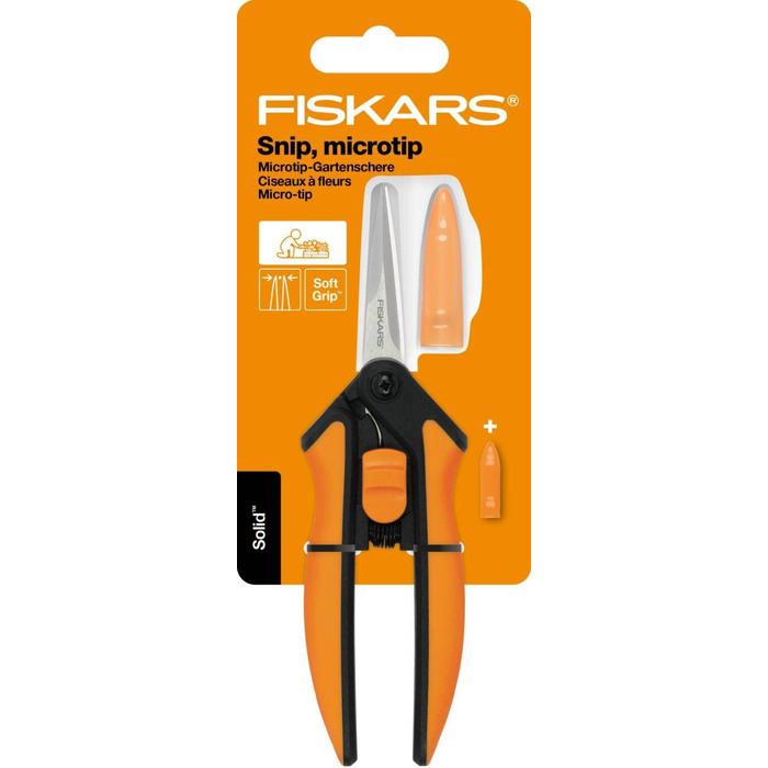 Садові ножиці Fiskars Microtip SP13, довжина 21,5 см, високоякісні сталеві леза/пластикова ручка, чорний/помаранчевий, суцільний, 1051600