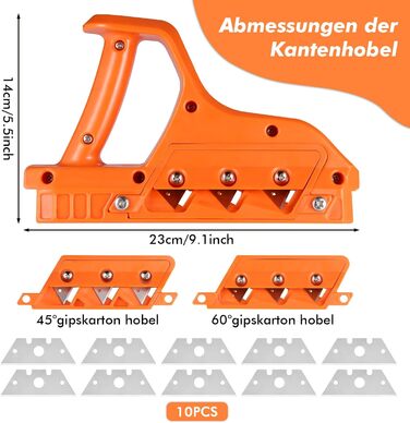 Рубанок Fentar для гіпсокартону, Рубанок для гіпсокартону з набором лез 45 і 60, Надійний ручний рубанок для різання гіпсокартону, Багатоцільовий рубанок для гіпсокартонних пробкових плит із заміною 10 лез