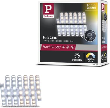 Світлодіодна стрічка Paulmann 70550 MaxLED 500 2,5м 1375лм IP44 в т.ч. 16 Вт з можливістю регулювання яскравості Біла Біла Управління Світлом Срібляста LED-стрічка Пластик 2700 K