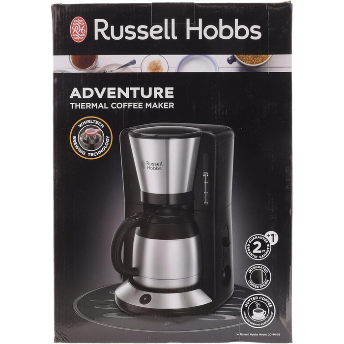 Кавоварка Russell Hobbs душова лійка для оптимальної екстракції та аромату Adventure (макс. 8 чашок, термоглечик 1,0 л, автоматичне вимкнення, крапля-стоп, 1100 Вт) Кавоварка з фільтром 24020-56, чорна