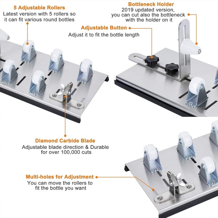 Регульоване колесо Склоріз для пляшок Набір Різак для пляшок з нержавіючої сталі Інструмент для різання круглих пляшок і шийки пляшок своїми руками, 5