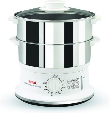 Відпарювач Tefal VC1451 2 контейнери з нержавіючої сталі Ємність 6 л Діаметр 24 см Таймер і автоматичне відключення 900 Вт Біла ЗРУЧНА СЕРІЯ