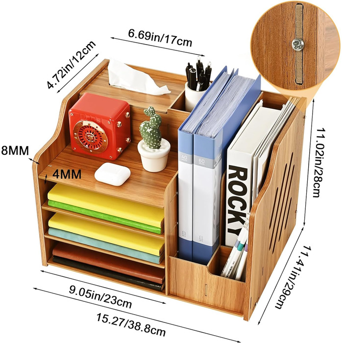 Письмовий стіл Дерево, настільний органайзер з лотком для документів A4 Лоток для зберігання листів Дерево для офісу Навчання Шкільний офіс
