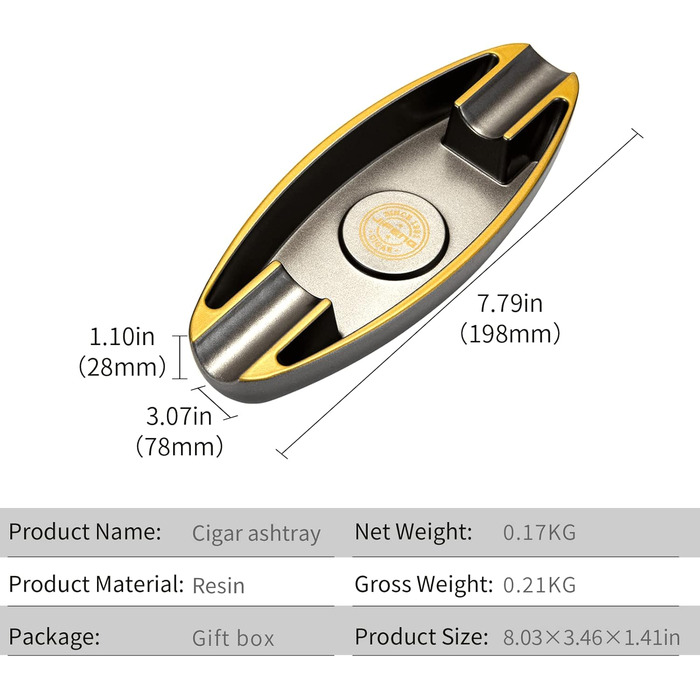 Попільничка для сигар CIGARWONG з 2 тримачами для сигар, портативна попільничка для подорожей, унікальна для використання в приміщенні та на відкритому повітрі