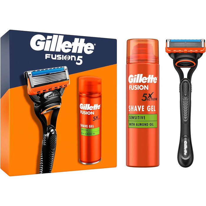 Леза для бритви Gillette Fusion 5, 18 змінних лез для мокрих бритв чоловічі з 5-кратним лезом, Зроблено в Німеччині (подарунковий набір з гелем для гоління)