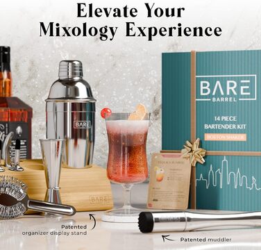 Набір для бармена Mixology з 14 предметів, бамбукова підставка та картки з рецептами