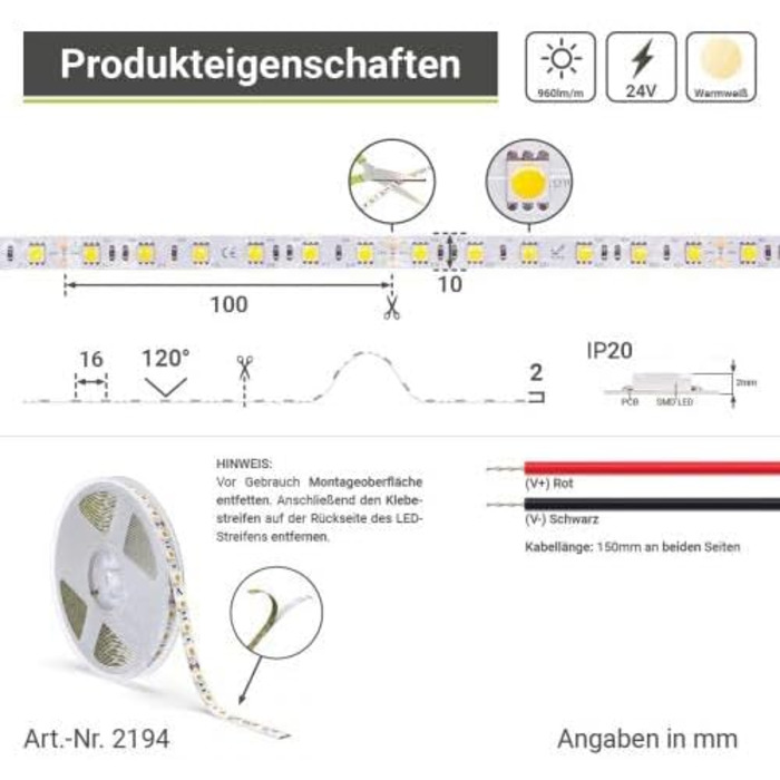 Світлодіодна стрічка SMD5050 3000K DC 24V 14.4W IP20 60 LED/m 5м Тепле біле внутрішнє освітлення Світлодіодна стрічка Світлова стрічка Світлова стрічка з задньою клейкою смугою