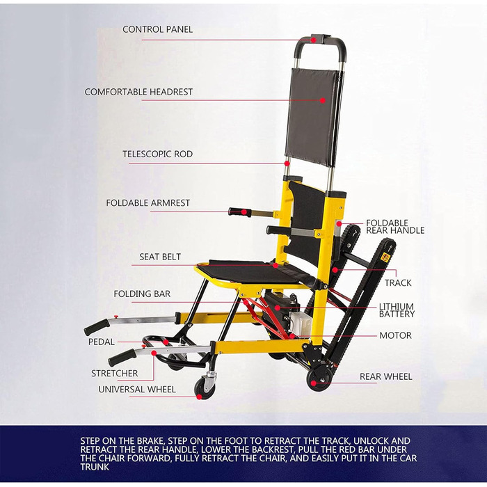 Універсальне легке інвалідне крісло, розбірне, електричне крісло колісне для підйому по сходах, підйомне шасі, може підніматися та спускатися сходами, крісло для перевезення людей похилого віку