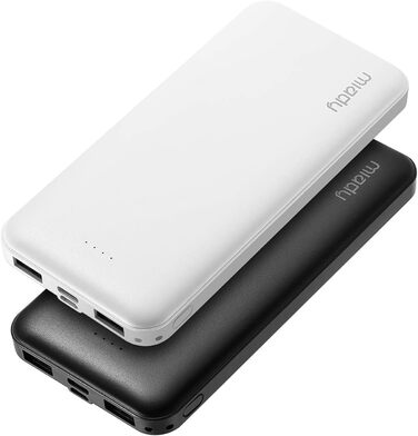 И, Powerbank USB C (вхід і вихід) 2 USB 2.4A USB-C вихід, Type-c Micro вхід для смартфонів, iPad тощо. (Білий і чорний), 10000mAh 2 шт.