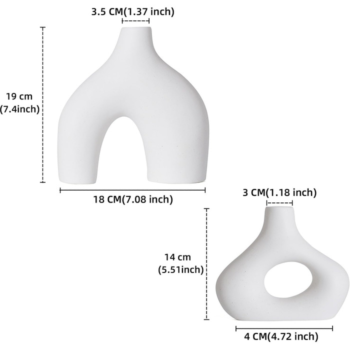 Біла керамічна ваза Sawoake Набір з 2 подвійних гірських ваз для прикраси в стилі сучасного бохо-північного мінімалізму - вази для вітальні, весілля, обіднього столу, вечірки, офісу та спальні
