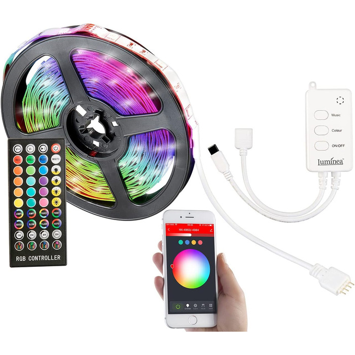 Світлодіодна стрічка Luminea Home Control світлодіодна стрічка WLAN RGB з керуванням звуком, додаток, голосове керування, 5 м (світлодіодне скляне освітлення підлоги, світлодіодна стрічка WiFi, освітлення шафи)