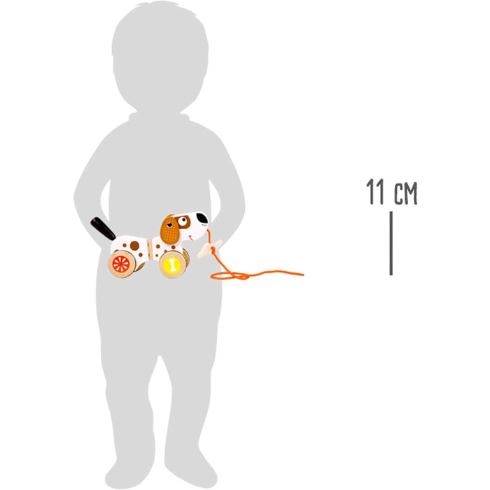 Дерев'яна іграшкова собачка на колесах Small Foot, ворушиться вушками та хвостиком, малошумна завдяки прогумованим шинам, від 1 року, 10043