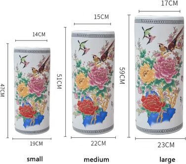 Декоративна керамічна підставка для парасольок Jingdezhen Jingdezhen, тримач для парасольки для квітів і птахів, удачі та довголіття, каліграфія та живопис, циліндрична ваза для квітів для входу Підставка для парасольок 19x47см