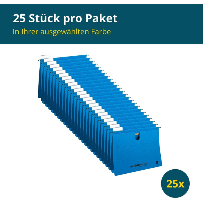 Підвісний степлер A4 натуральний перероблений картон Підвісна папка Підвісний файл - Верхня частина язичка, розсувна повна вкладка для перегляду - 25 шт. , харчова сода (синя)