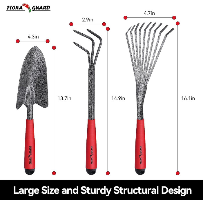 Садові інструменти FLORA GUARD, набір садових інструментів із 6 предметів, включаючи прополювальний верстат, садовий кельму, ручні граблі, ручну мотику, граблі для кущів, культиватор, садові ручні інструменти з головками з вуглецевої сталі