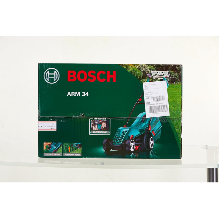 Електрична газонокосарка Bosch ARM 34 (травозбірник, картонна коробка, висота зрізу 20-70 мм, ширина зрізу 34 см, 11 кг, 1300 Вт) Газонокосарка ARM34