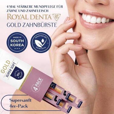 Зубна щітка Royal Denta Gold Super Soft 4 шт. и, екстра м'яка для чутливих зубів і ясен, щетина подвійної довжини для чищення міжзубних проміжків