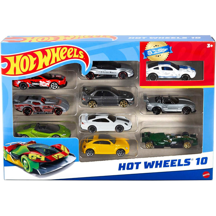 Подарунковий набір литих машинок Hot Wheels 164, по 10 іграшкових машинок, випадковий вибір, іграшкові машинки від 3 років, упаковка з 10 шт. , різнокольорові, 54886 Die-Cast Car Gift Set Random