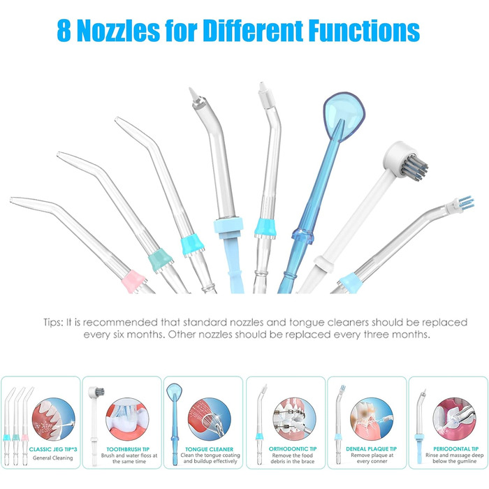 Електричний іригатор для порожнини рота Sawgmore з 10 рівнями тиску та 8 насадками, професійний водяний нитка для чищення Zantine, резервуар для води 600 мл, ідеально підходить для сімейного білого кольору