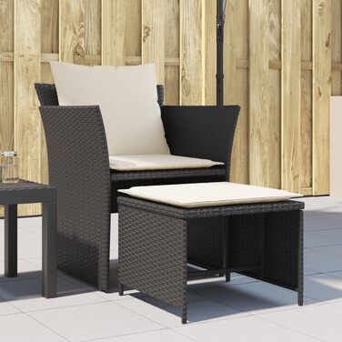 Садове крісло з підніжкою Чорний Poly Rattan Black and Cream