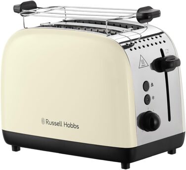 Тостер Russell Hobbs на 2 скибочки Colours Plus Stainless Steel Cream (надзвичайно широкі отвори для тостів, включаючи насадку для булочки, 6 рівнів підрум'янювання функція розморожування, функція lift & look, 1600 Вт) 26551-56 Тостер НОВИНКА