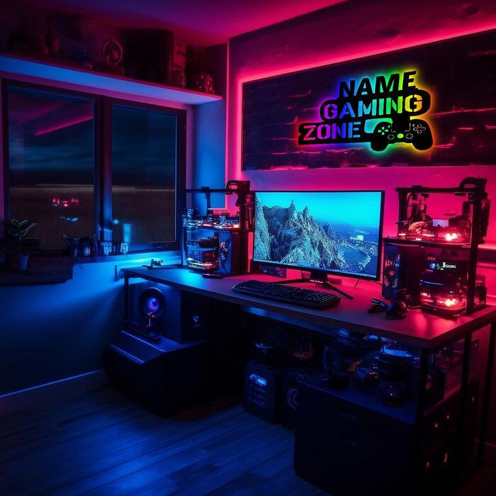 Світлодіодна ігрова зона Sign RGB Gamer Gift Idea персоналізована з іменним освітленням кімнати настінний світильник - прикраса - Спеціальні подарунки для шанувальників відеоігор - Хлопчики Чоловіки Друг