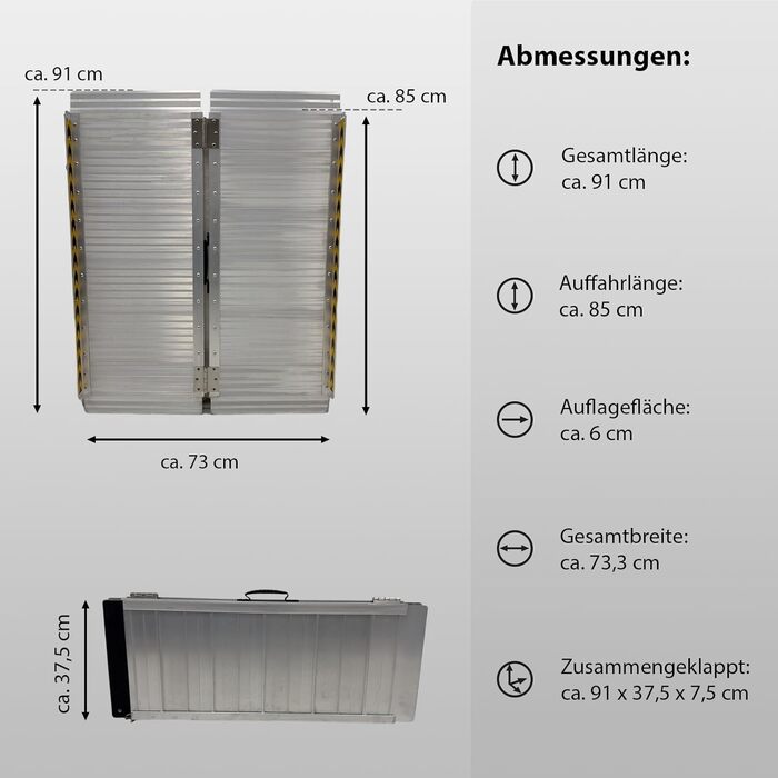 Пандус для інвалідного візка складаний 91 см Вантажопідйомність 272 кг Алюмінієва сіра рампа