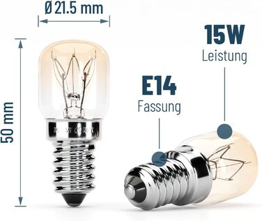 Лампа для духовки E14 15W - упаковка з 4 ламп для духовки, стійка до 300 градусів для духовок, печей-гриль, соляних ламп, мікрохвильових печей - лампочка для духовки з капсулою T22, 75 люменів і 2700K - лампа для духовки