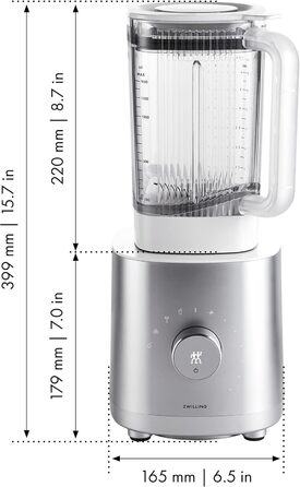 Міксер ZWILLING ENFINIGY Універсальний 1,4 літра, блендер з поперечним лезом з нержавіючої сталі та високопродуктивним двигуном потужністю 1200 Вт, срібло
