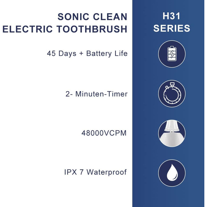 Електрична зубна щітка CallySonic Sonic подвійна упаковка, звукова зубна щітка H31 електрична з 8 щітками, 3 програми чищення, таймер, зарядка через USB тривалістю 45 днів, водонепроникність IPX7, чорний/білий чорний і білий