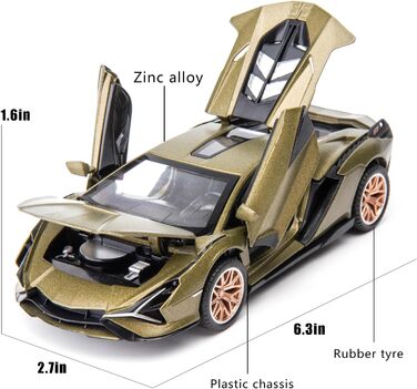 Масштаб, сумісний з Lamborghini SI n FKP37 Модель автомобіля іграшка, звук і світло відтягнути назад цинковий сплав лиття автомобіля іграшка для дітей хлопчиків дівчаток подарунок (армійський зелений), 1/32