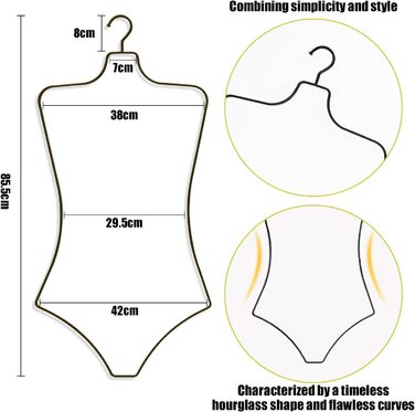 Вішалки для фігури UIZLVEU, розкішні, чорний металевий дріт, вішалки для купальників та бікіні, вішалки для білизни для організації гардеробу, вішалки для плавальних костюмів для сукні, майки, бюстгальтера чорні 30 шт.