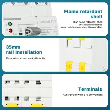 Автоматичний перемикач DEWIN, ATS G2R 4P 63A DIN-рейка Подвійний автоматичний перемикач передачі електроенергії Перемикач електричного вибору 220 В