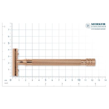 Бритва MERKUR 24G Безпечна бритва унісекс PVD Gold Бритва з трьох частин з рожевого золота PVD з прямим різом Закритий гребінець Ідеально підходить для вологого гоління Латунна рукоятка Зроблено в Німеччині.