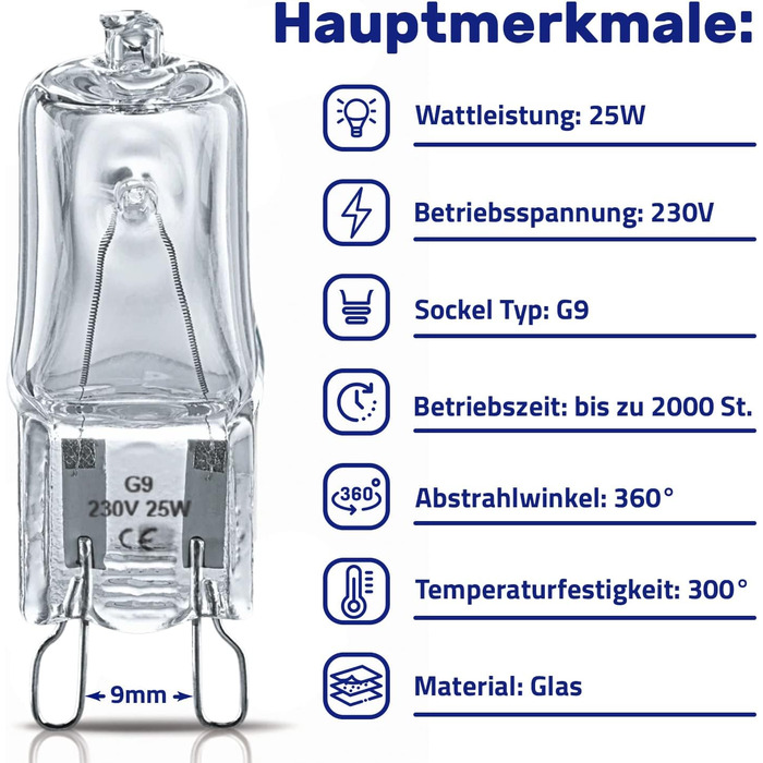 Галогенна лампа G9 для духовки 230V 25W 300С лампа духовки 00607291 607291 для Bosch для Siemens для Balay Гарантія 10 років