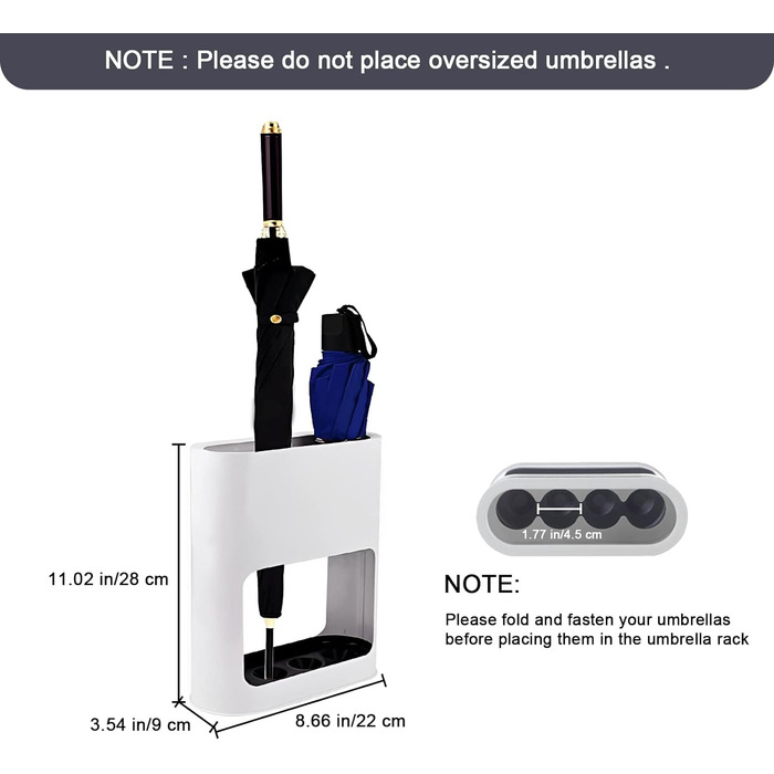 Підставка для парасольки, Підставка для парасольки Парасолька зі знімним піддоном для крапель, пластикова підставка для парасольок для довгих/коротких парасольок, полиця для зберігання для внутрішнього використання, 28 x 22 x 9 см, біла
